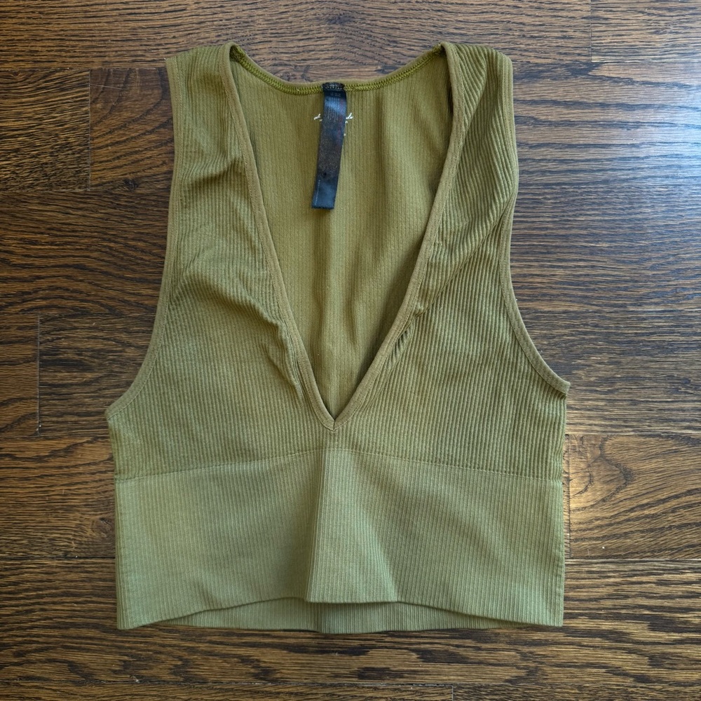 Urban Outfitters Green V Neck Crop Tank Top